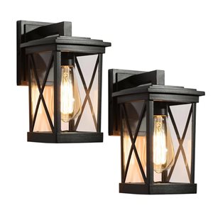 LNC 2-Pack 2-Light 11-in Black Cage Outdoor Wall Light