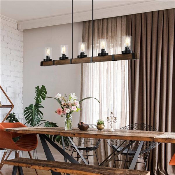 LNC Black and Wood Farmhouse Large Linear Pendant Light