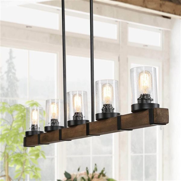 LNC Black and Wood Farmhouse Large Linear Pendant Light