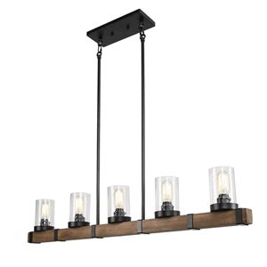 LNC Black and Wood Farmhouse Large Linear Pendant Light