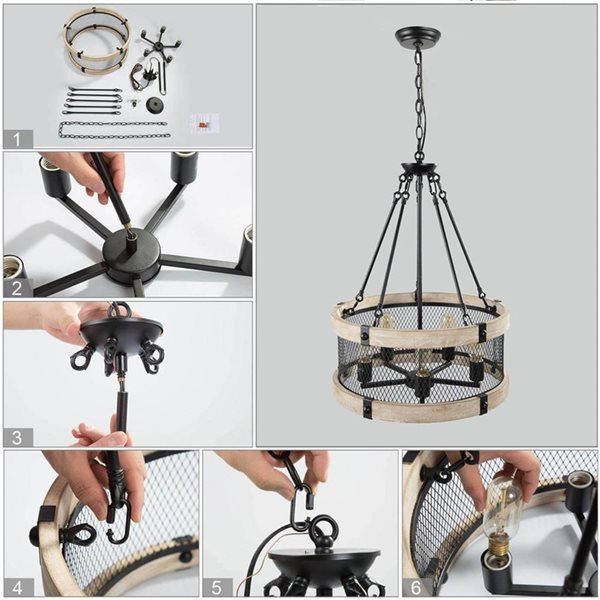 LNC Seore Black and Gray Farmhouse Drum Kitchen Island Light