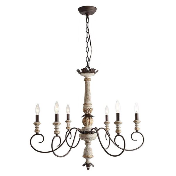 LNC Andromeda 6-Light  White and Bronze Cottage Chandelier