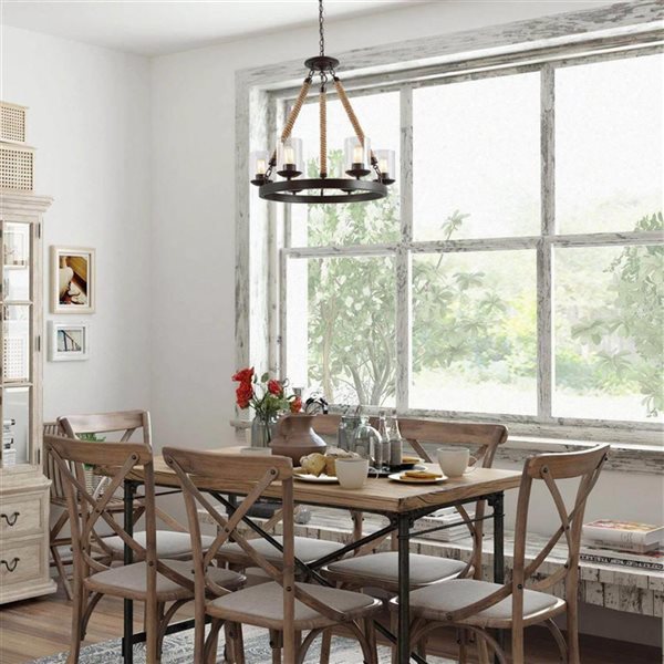 LNC Laius 6-Light Oil-Rubbed Bronze and Jute Rope Farmhouse Chandelier