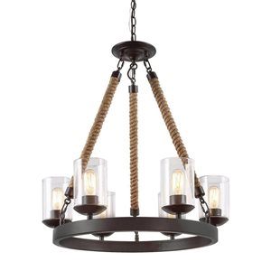 LNC Laius 6-Light Oil-Rubbed Bronze and Jute Rope Farmhouse Chandelier