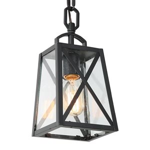 LNC Orlan Matte Black and Seeded Glass Farmhouse Square Outdoor Flush Mount Light