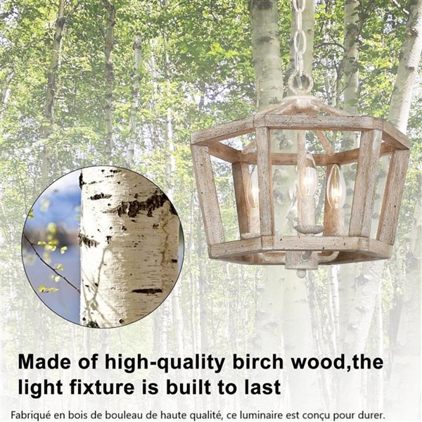 LNC Quaint 3-Light Ash Grey and Off-white Rustic Cage LED Chandelier