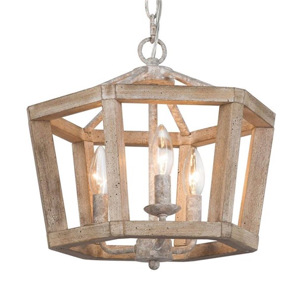 LNC Quaint 3-Light Ash Grey and Off-white Rustic Cage LED Chandelier