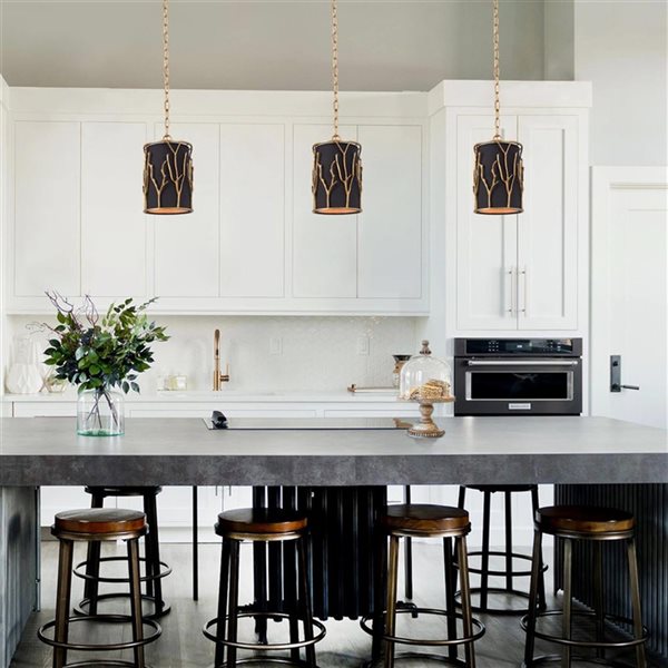 LNC Unique Anitque Brass with Black Modern Drum Kitchen Island Light