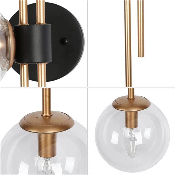 LNC Charm 30-in 3-Light Matte Black and Gold Globe Clear Glass Modern Wall  Sconce LS1CAYABZRM-4621M7