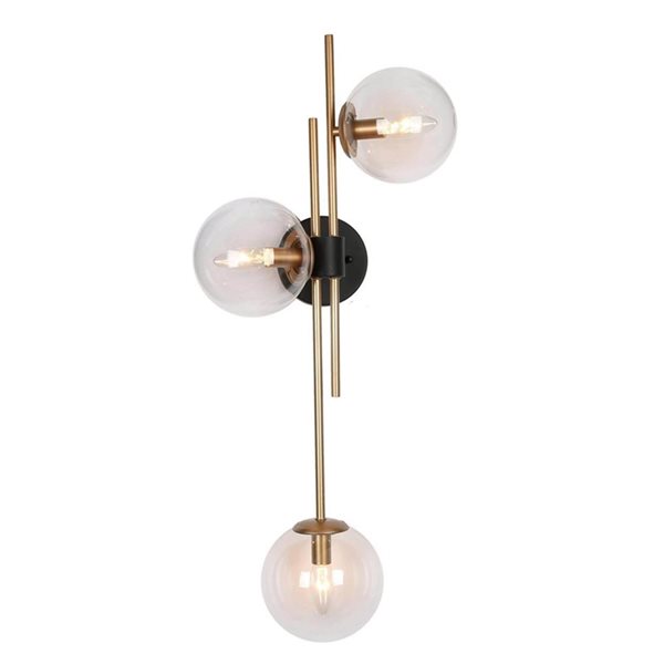 LNC Charm 30-in 3-Light Matte Black and Gold Globe Clear Glass Modern Wall Sconce