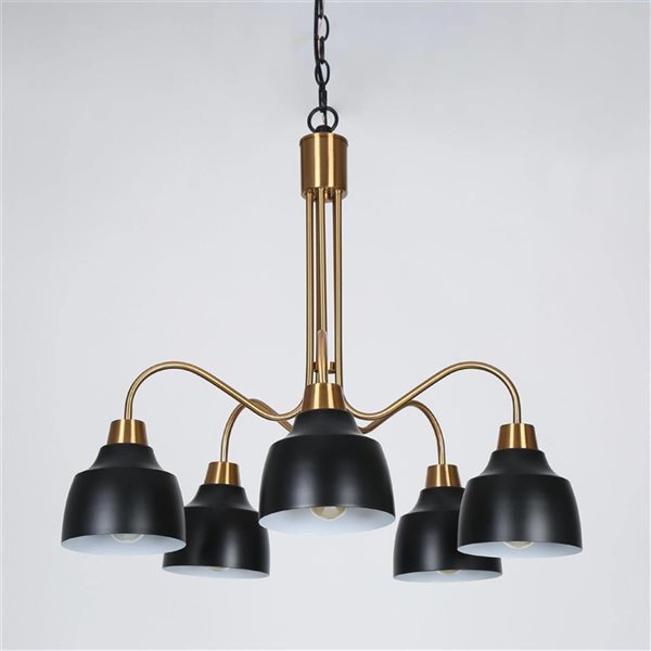 LNC Darren 5-Lights Black and Brass Large Chandelier