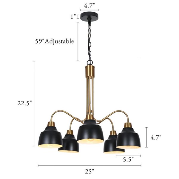 LNC Darren 5-Lights Black and Brass Large Chandelier