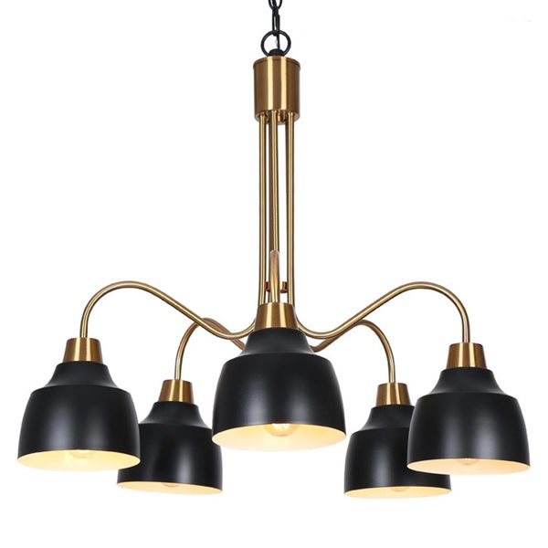 LNC Darren 5-Lights Black and Brass Large Chandelier