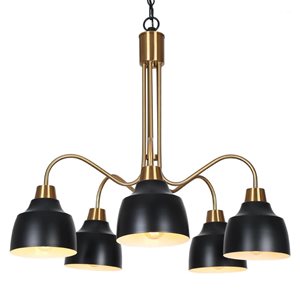 LNC Darren 5-Lights Black and Brass Large Chandelier