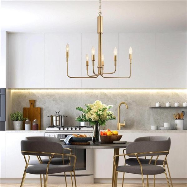 LNC Pursuit 6-Light Matte Gold Candle Modern/Contemporary Chandelier