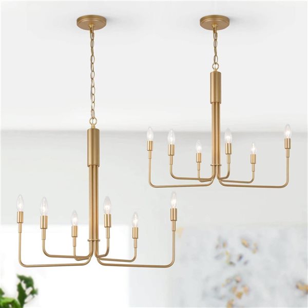 LNC Pursuit 6-Light Matte Gold Candle Modern/Contemporary Chandelier