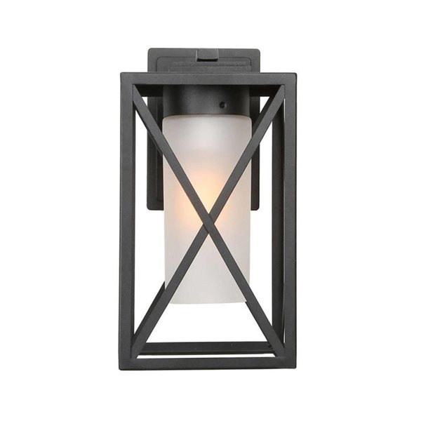 LNC 1-Light 12.2-in Black and Opal Glass Outdoor Wall Light