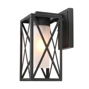 LNC 1-Light 12.2-in Black and Opal Glass Outdoor Wall Light