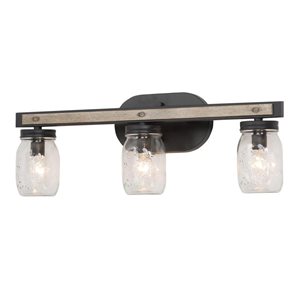 LNC Holmes 3-Light Black and Grey Wood Tone Farmhouse Vanity Light Bar