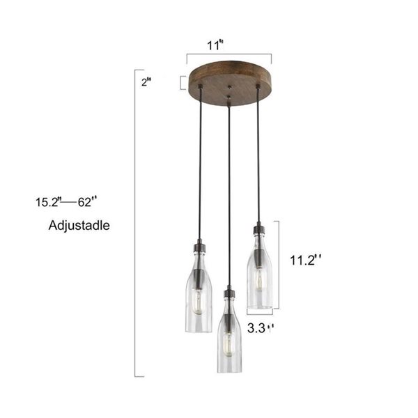 LNC Filia wood 3-Light Distressed Wood with Clear Glass Farmhouse Pendant Light