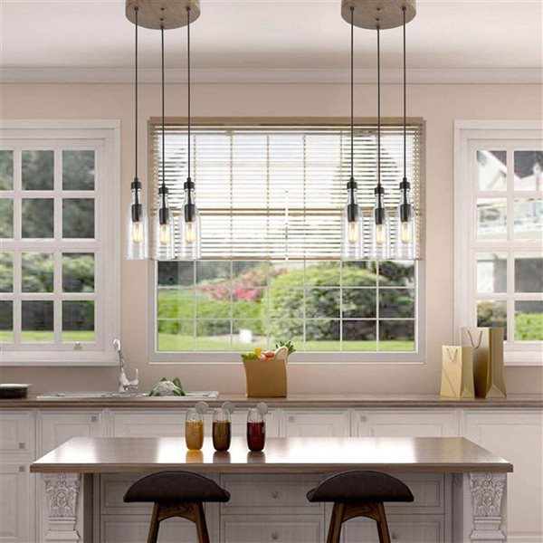 LNC Filia wood 3-Light Distressed Wood with Clear Glass Farmhouse Pendant Light