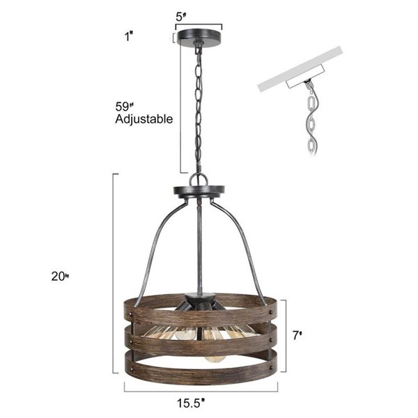 LNC Martin 4-Light Wood Tone Farmhouse Drum Kitchen Island Light