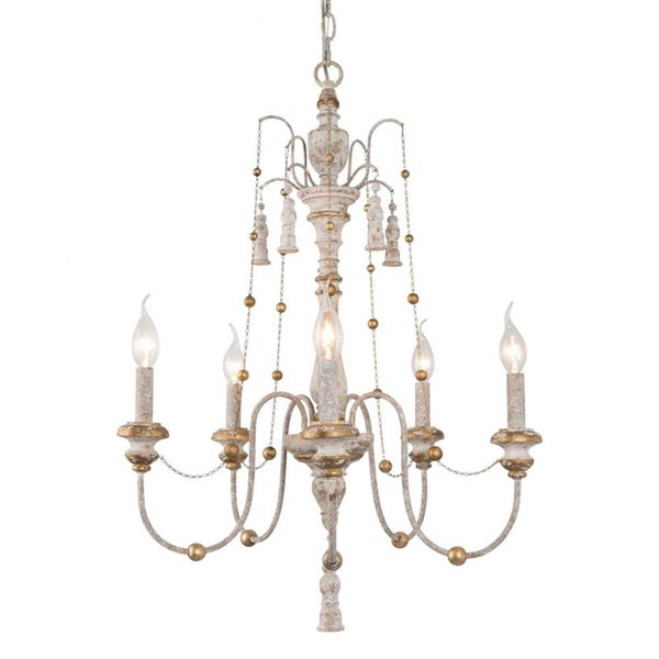 LNC Andromeda 5-Light Grey and Gold French Country Beaded Chandelier