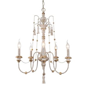 LNC Andromeda 5-Light Grey and Gold French Country Beaded Chandelier