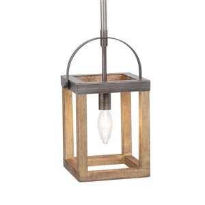 LNC Holmes Nickel and Distressed Wood Farmhouse Kitchen Island Light