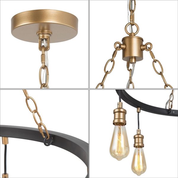 LNC Echo 6-Light Matte Black and Gold Modern/Contemporary Chandelier