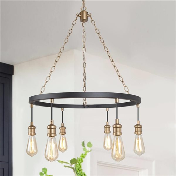 LNC Echo 6-Light Matte Black and Gold Modern/Contemporary Chandelier