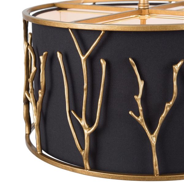 LNC Unique 4-Light Black Fabric and Brass Tree Branch Modern Chandelier