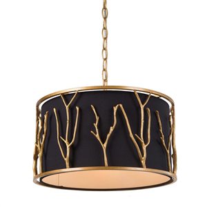 LNC Unique 4-Light Black Fabric and Brass Tree Branch Modern Chandelier