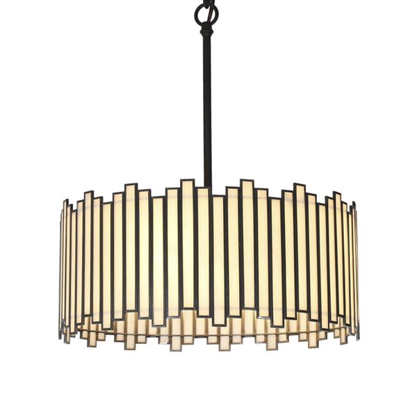 Tiffany 4-Light Matte Black and Tiffany Drum Modern/Contemporary Chandelier