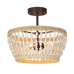 LNC Bohemia 3-Light 14.2-in Distressed White and Bronze Semi-flush Mount Light