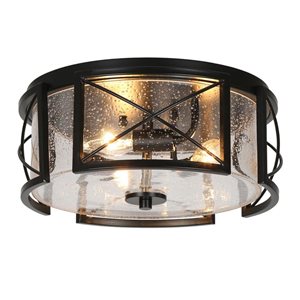 LNC Vine 3-Light 13-in Matte Black and Seeded Glass Flush Mount Light