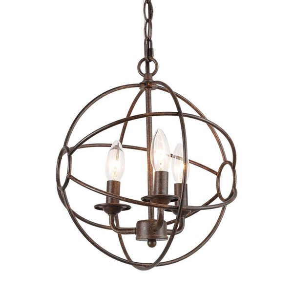 Mocha 3-Light Rust Bronze globe cage Farmhouse Rustic Chandelier