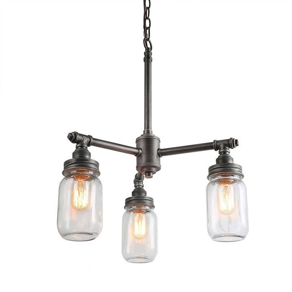 Orthodox 3-Light Brushed Black and Maon Jar Shades Traditional Linear Chandelier