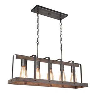 Chet Ill 5-light Dark Brown and Brushed Gray Large Linear Farmhouse Chandelier