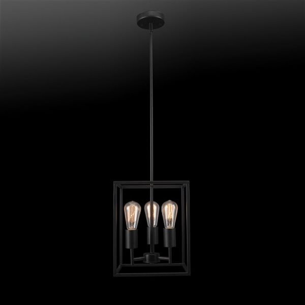 Luminaire suspendu Heath noir mat de style industriel à 3 lumières par Globe Electric