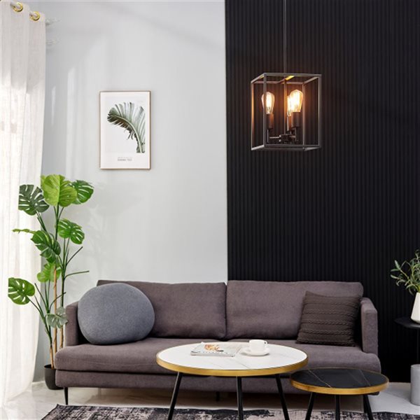 Luminaire suspendu Heath noir mat de style industriel à 3 lumières par Globe Electric