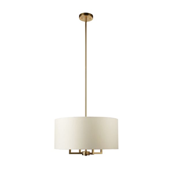 Globe Electric Emery 4-Light Matte Brass Pendant Light with Beige Fabric Shade