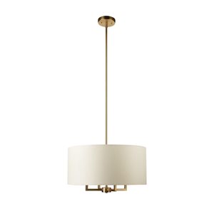 Globe Electric Emery 4-Light Matte Brass Pendant Light with Beige Fabric Shade