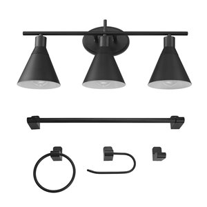 Globe Electric Tristan 5-Pc All-In-One Matte Black Bathroom Set 24-in 3-Light Vanity Light