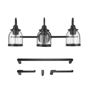 Globe Electric Devonport 5-Piece All-In-One Matte Black Bathroom Set with 24-in 3-Light Vanity Light