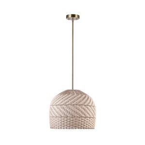 Globe Electric Artessa 2-Light Matte Brass Pendant Light with Cream Bamboo and Rattan Shade