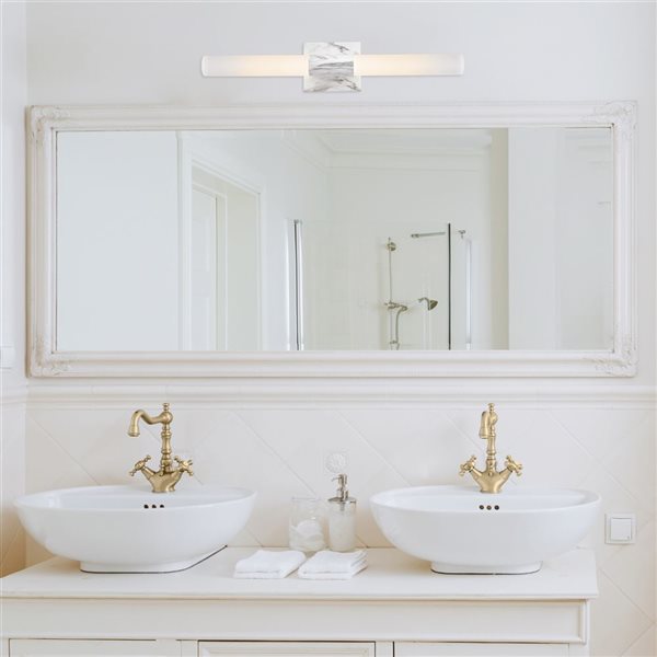 Globe Electric Edinburgh 2-Light LED Integrated Vanity Light, White Faux Marble