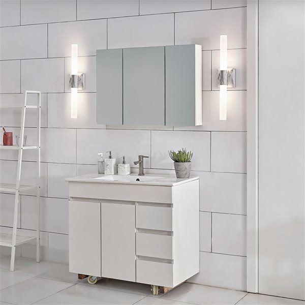 Globe Electric Edinburgh 2-Light LED Integrated Vanity Light, White Faux Marble