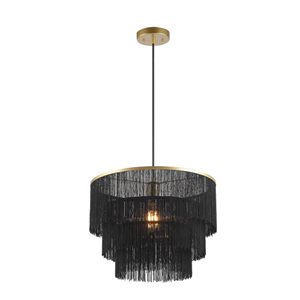 Globe Electric Willow 1-Light Matte Gold Pendant Light with Black Fabric Shade