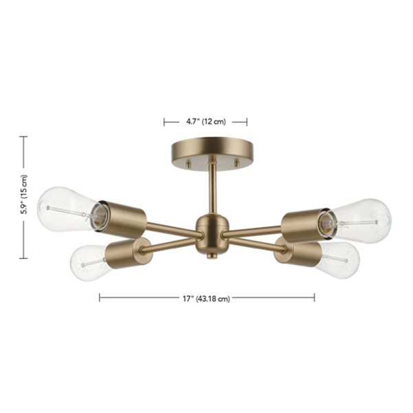 Plafonnier encastré Vane de 17 po à 4 lumières par Globe Electric, laiton mat